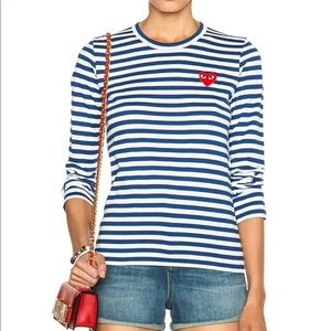 COMME DES GARCONS STRIPED COTTON RED HEART TEE